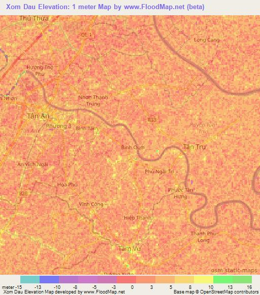 Xom Dau,Vietnam Elevation Map