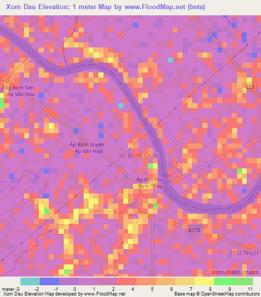 Xom Dau,Vietnam Elevation Map