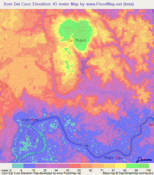 Xom Dat Cuoc,Vietnam Elevation Map