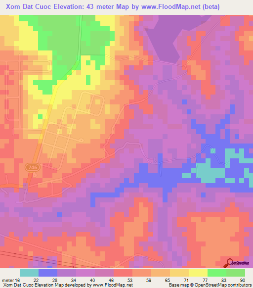 Xom Dat Cuoc,Vietnam Elevation Map