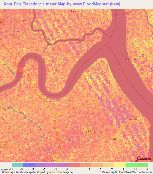 Xom Dap,Vietnam Elevation Map