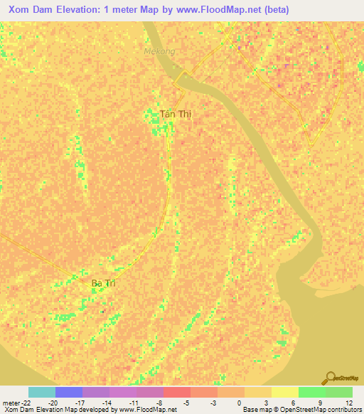 Xom Dam,Vietnam Elevation Map