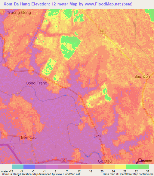 Xom Da Hang,Vietnam Elevation Map