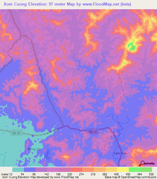 Xom Cuong,Vietnam Elevation Map