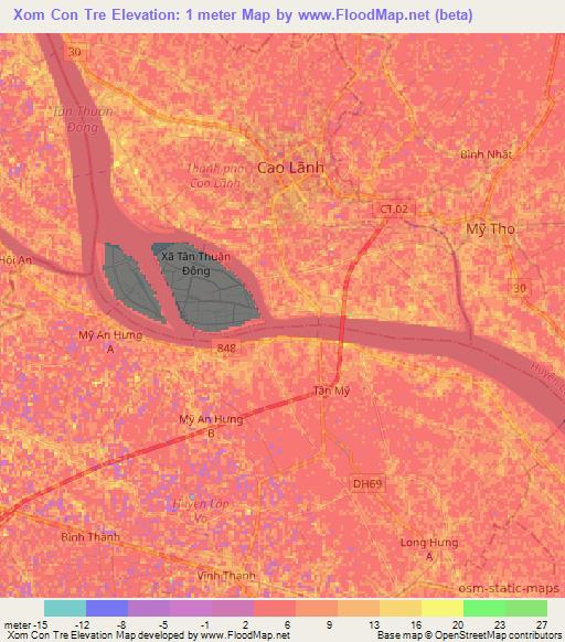 Xom Con Tre,Vietnam Elevation Map