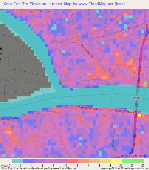 Xom Con Tre,Vietnam Elevation Map