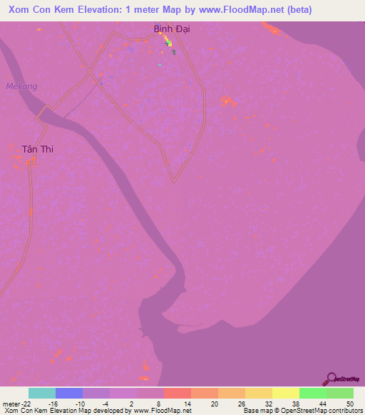 Xom Con Kem,Vietnam Elevation Map