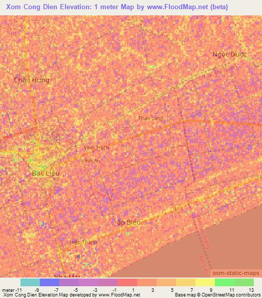 Xom Cong Dien,Vietnam Elevation Map