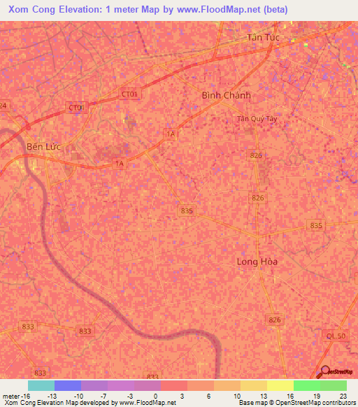 Xom Cong,Vietnam Elevation Map