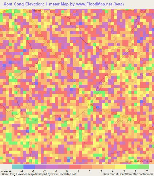 Xom Cong,Vietnam Elevation Map