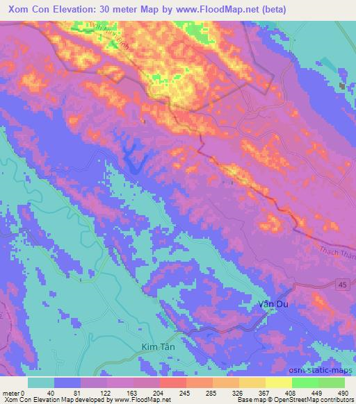 Xom Con,Vietnam Elevation Map