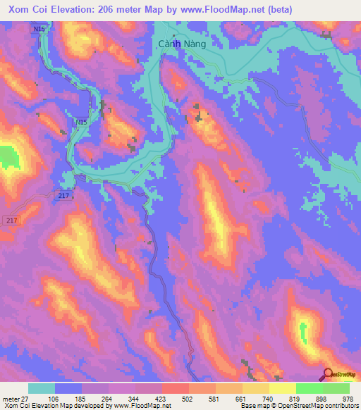 Xom Coi,Vietnam Elevation Map