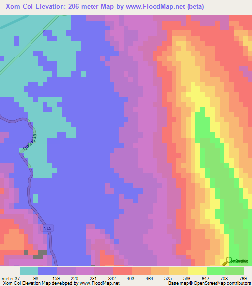 Xom Coi,Vietnam Elevation Map