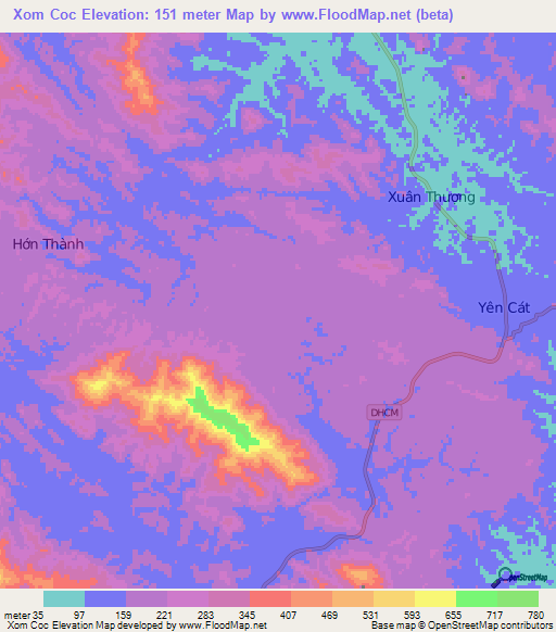 Xom Coc,Vietnam Elevation Map