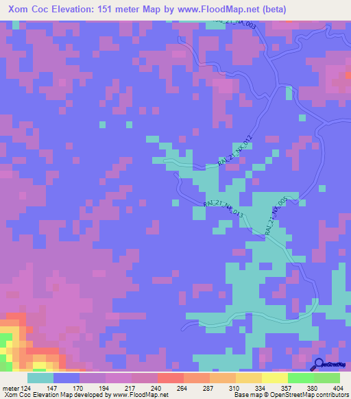 Xom Coc,Vietnam Elevation Map