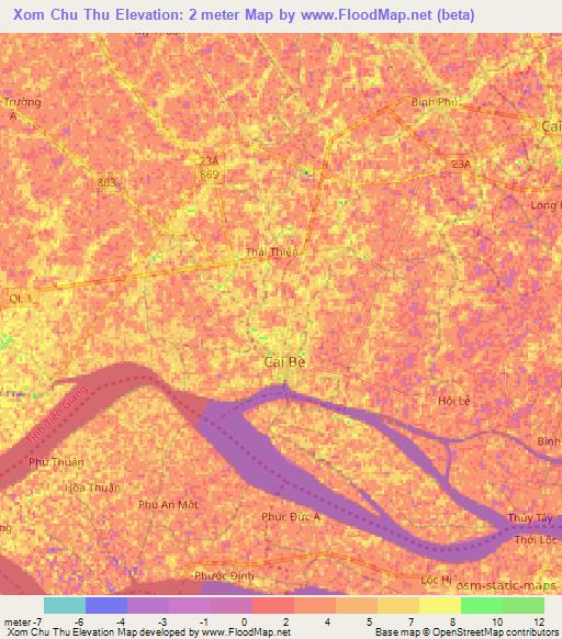 Xom Chu Thu,Vietnam Elevation Map