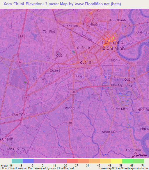 Xom Chuoi,Vietnam Elevation Map