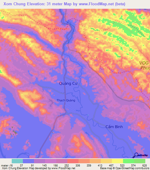 Xom Chung,Vietnam Elevation Map