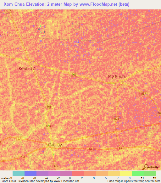 Xom Chua,Vietnam Elevation Map