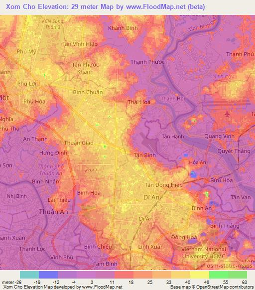 Xom Cho,Vietnam Elevation Map