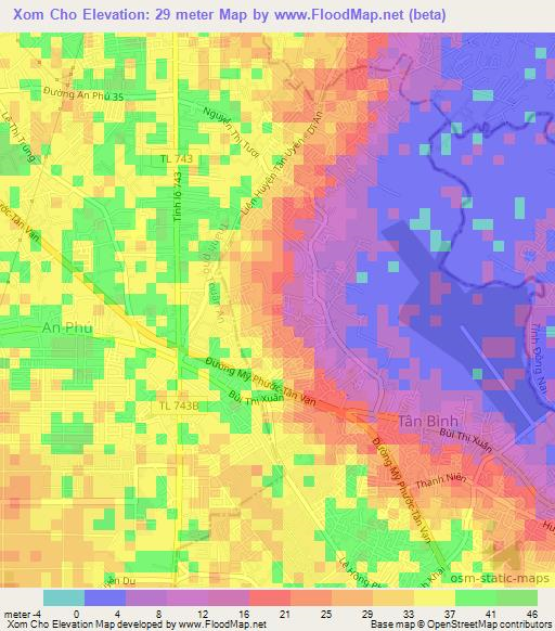 Xom Cho,Vietnam Elevation Map