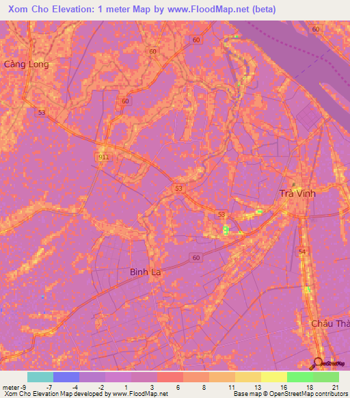 Xom Cho,Vietnam Elevation Map