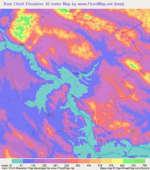 Xom Chinh,Vietnam Elevation Map