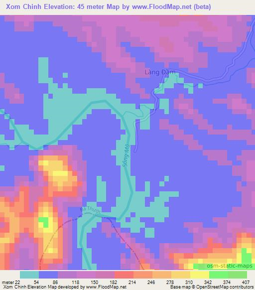 Xom Chinh,Vietnam Elevation Map