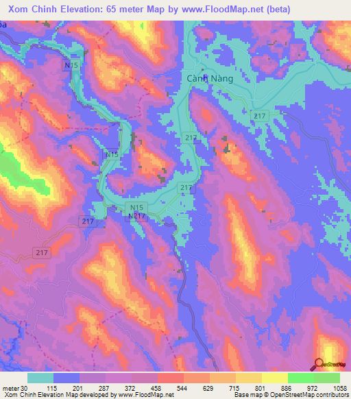 Xom Chinh,Vietnam Elevation Map