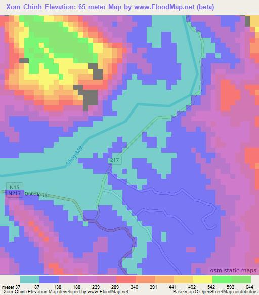 Xom Chinh,Vietnam Elevation Map