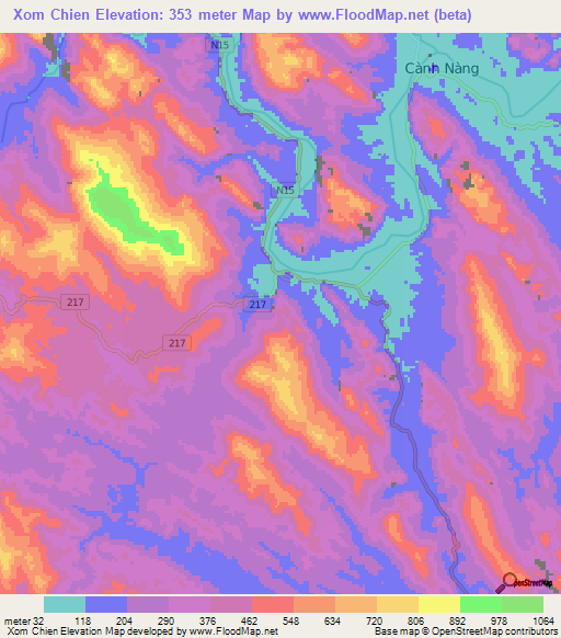 Xom Chien,Vietnam Elevation Map