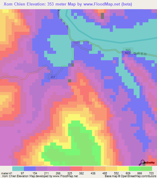 Xom Chien,Vietnam Elevation Map