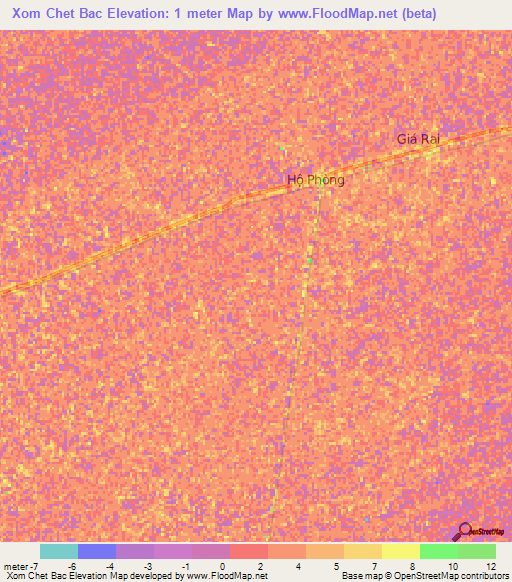 Xom Chet Bac,Vietnam Elevation Map