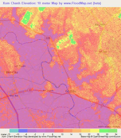 Xom Chanh,Vietnam Elevation Map