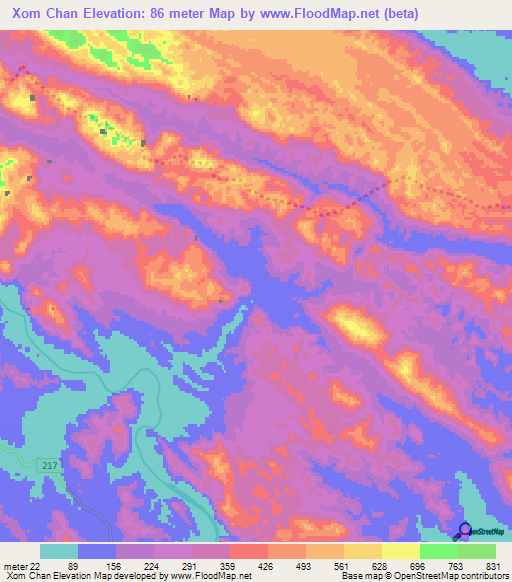 Xom Chan,Vietnam Elevation Map