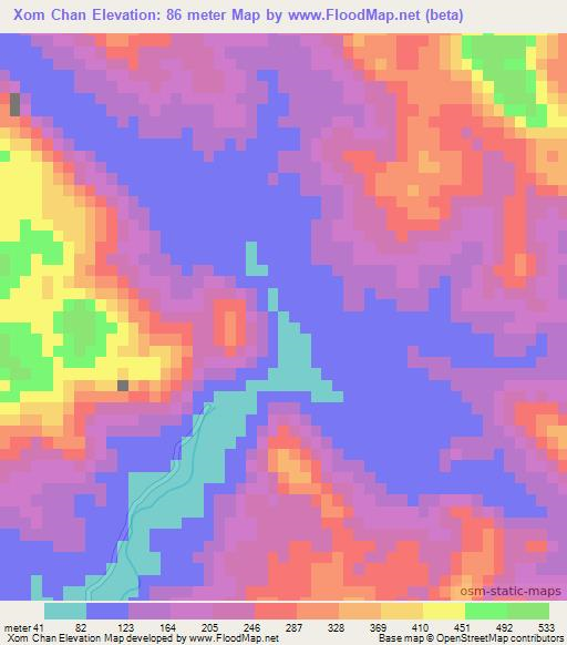 Xom Chan,Vietnam Elevation Map