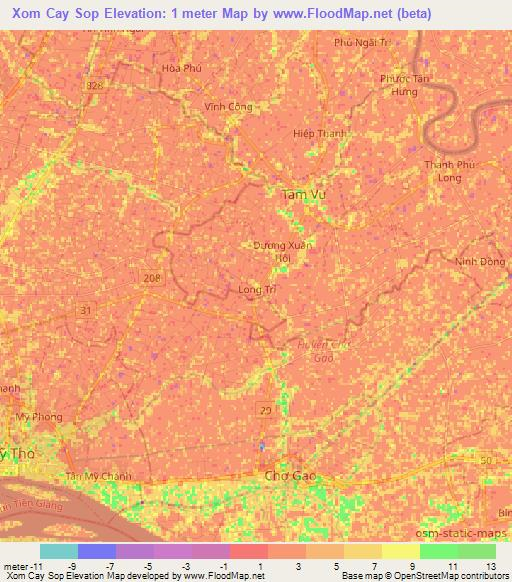 Xom Cay Sop,Vietnam Elevation Map