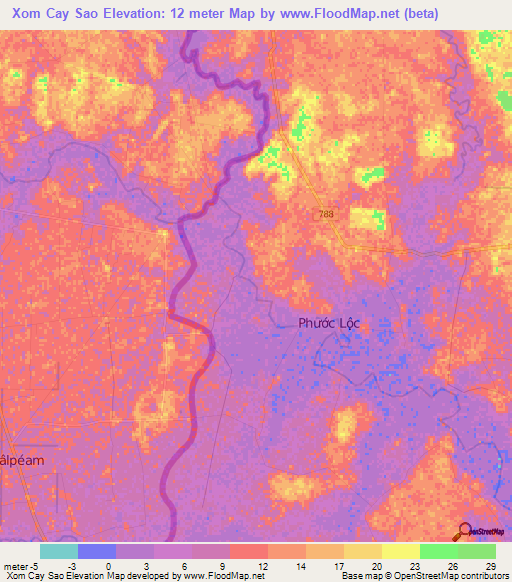 Xom Cay Sao,Vietnam Elevation Map