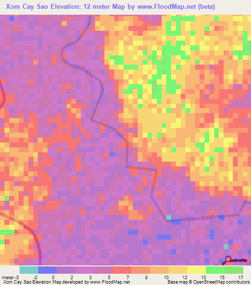 Xom Cay Sao,Vietnam Elevation Map