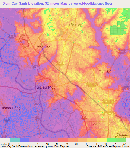 Xom Cay Sanh,Vietnam Elevation Map