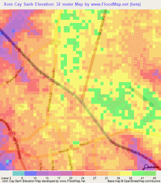 Xom Cay Sanh,Vietnam Elevation Map