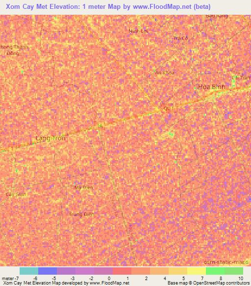 Xom Cay Met,Vietnam Elevation Map