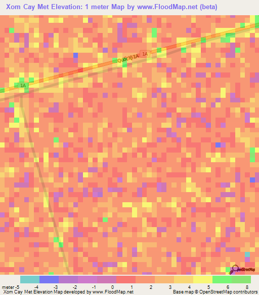 Xom Cay Met,Vietnam Elevation Map