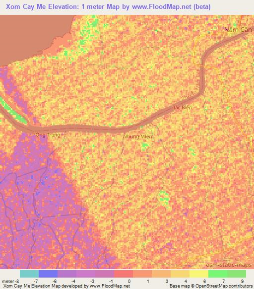 Xom Cay Me,Vietnam Elevation Map