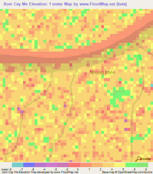 Xom Cay Me,Vietnam Elevation Map