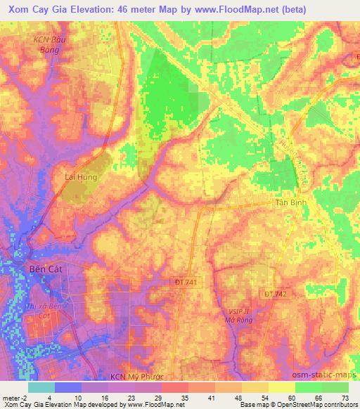 Xom Cay Gia,Vietnam Elevation Map