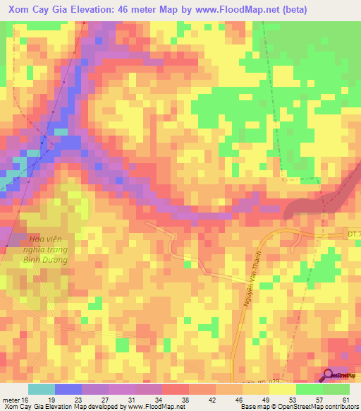 Xom Cay Gia,Vietnam Elevation Map