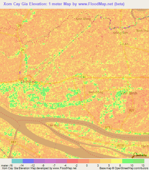 Xom Cay Gia,Vietnam Elevation Map