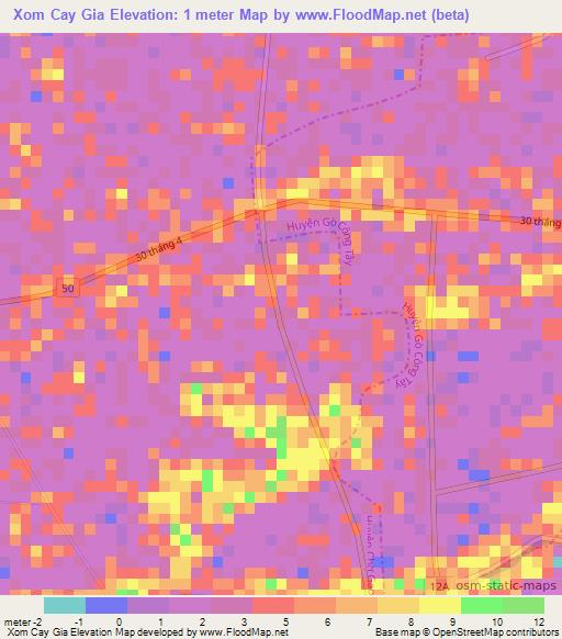 Xom Cay Gia,Vietnam Elevation Map