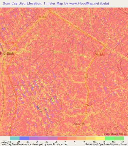 Xom Cay Dieu,Vietnam Elevation Map